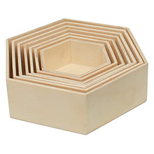 Load image into Gallery viewer, Wooden Hexagon Floating Shelves with Backs, Set of 7, Unfinished for Crafts and DIY Wall Décor: Modern, Geometric, Rustic, or Honeycomb, by Woodpeckers
