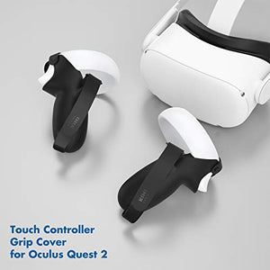 KIWI design Silicone Grip Cover for Meta/Oculus Quest 2 Accessories, Protector with Knuckle Straps (Black, 1 Pair)
