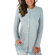 Load image into Gallery viewer, Aniywn Women's Button Down Henley Shirt Casual Solid Color Long Sleeve t Shirt Ladies Plain Tops Blouse for Work Office Gray

