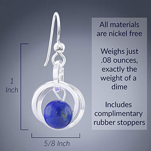 Load image into Gallery viewer, Simple Royal Blue Lapis Lazuli Real Gemstone 925 Sterling Silver Dangle Earrings Dainty Artistic Jewelry Gift Idea for Minimalist Women