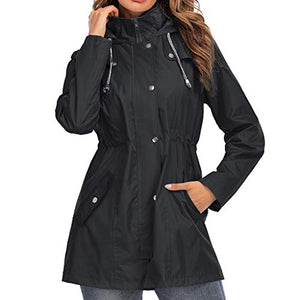 Simayixx Women's Long Jacket Warm Waterproof Windbreaker Hooded Jackets Raincoat Activewear Outdoor Trench Coat Black