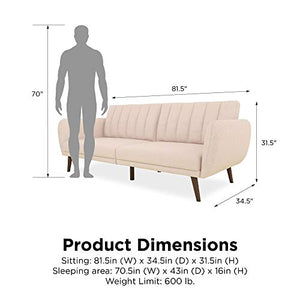 Novogratz Brittany Sofa Futon, Premium Linen Upholstery and Wooden Legs, Pink Linen