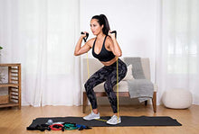Load image into Gallery viewer, Resistance Bands Home Exercise Equipment - 5 Bands with Handles, Door Anchor, Ankle traps, Cooling Towel, Folding Exercise Mat, Massage Ball, and Carry Bag - Home Gym Workout Bands for Men Women
