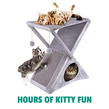 Load image into Gallery viewer, Ruff &#39;n Ruffus Foldable Cat Tower Tree + Free Bonus Handheld Chase Toy + 6 Cat Toys | Plush Folding House with Hammock | Condo | Scratching Pad &amp; Post | &amp; Play Balls | for Kittens | Medium &amp; Large Cat
