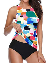 Load image into Gallery viewer, Holipick Women Color Block Tankini Swimsuits High Neck Swim Tank Tops Tummy Control Two Piece Bathing Suits Halter Swimwear XL

