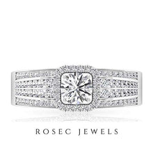 Load image into Gallery viewer, Unique Solitaire Engagement Ring, 1Ct Certified Diamond HI-SI Halo Wedding Ring, Wide Sidestone Ring, Art Deco Anniversary Ring, Statement Bridal Ring, 10K White Gold, Size:US 6.25
