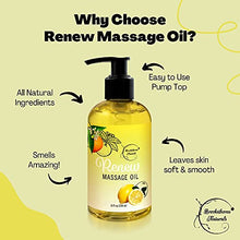 Load image into Gallery viewer, Renew Massage Oil with Orange, Lemon &amp; Peppermint Essential Oils - Great for Massage Therapy or Home use. Ideal for Full Body – with Almond, Grapeseed &amp; Jojoba Oils – By Brookethorne Naturals

