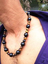 Load image into Gallery viewer, Mens Necklace - Onyx And Tiger Eye Necklace For Men - Mala Neckless - Confidence - Protection - African Jewelry
