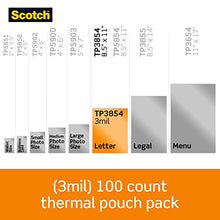 Load image into Gallery viewer, Scotch Thermal Laminating Pouches, 100 Pack Laminating Sheets, 3 Mil, 8.9 x 11.4 Inches, Education Supplies &amp; Craft Supplies, For Use With Thermal Laminators, Letter Size Sheets (TP3854-100)
