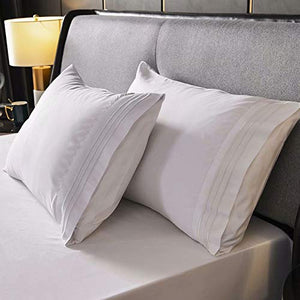 SAKIAO Queen Size Bed Sheets Set - Brushed Microfiber 1800 Thread Count Percale - 16" Deep Pocket Egyptian Sheets Beautiful Breathable Wrinkle Free & Fade Resistant - 4 Piece (White,Queen)