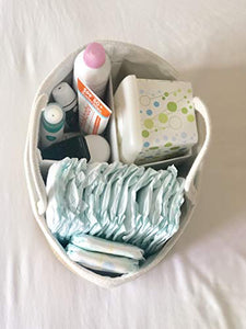 Mila Millie Baby Large Cotton Rope Diaper Caddy | Organizer Storage Bin for Nursery Essentials | Portable Bag for Changing Table and Car | 100% Natural Cotton | Eco Friendly (White & Biege)