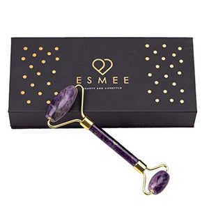 Amethyst Roller by Esmee Luxury Facial Massager Stone Roller Purple Jade Roller Real and Natural Amethyst Crystal Anti-aging Face Slimming and Depuffing Beauty Tool for Face and Eyes