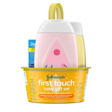 Load image into Gallery viewer, Johnson's First Touch Baby Gift Set, Baby Bath, Skin, &amp; Hair Essential Products, Kit for New Parents with Wash, Shampoo, Lotion, &amp; Diaper Rash Cream, Hypoallergenic &amp; Paraben-Free, 5 Items

