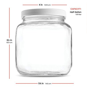 Half Gallon Glass Mason Jar (64 Oz - 2 Quart) - 4 Pack - Wide Mouth, Plastic Airtight Lid, USDA Approved BPA-Free Dishwasher Safe Canning Jar for Fermenting, Sun Tea, Kombucha, Dry Food Storage, Clear
