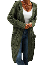 Load image into Gallery viewer, Women Hooded Open Front Cardigan Cable Knit Sweaters Solid Color Chunky Long Sweater Coats Wine Red
