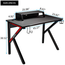 Load image into Gallery viewer, GTRACING Gaming Desk Computer Table Office PC Workstation with Shelf, Cup Holder, Headphone Holder, Built-in Power Strip 3 Outlets &amp; 2 USB Ports K-Shaped 45'' E-Sports Gamer Desk,Red
