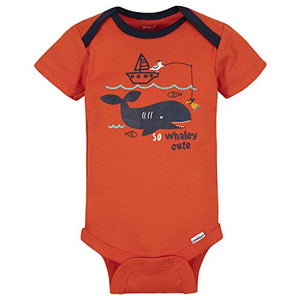 GERBER Baby Boys 4-Pack Short Sleeve Onesies Bodysuits, Orange Whales, 18 Months