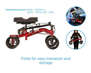 NOVA Medical Products Heavy Duty Knee Scooter, Steerable Knee Scooter with 400 lb Weight Capacity, Bariatric Knee Walker, Crutch Alternative, Metallic Red Color