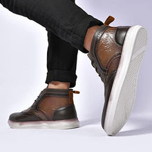 Load image into Gallery viewer, Casual Wingtip Oxford Leather Sneaker Boots for Men Arkbird Men's Fashion Mid-Top Walking Shoes Lightweight Khaki Size 10
