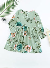 Load image into Gallery viewer, Blibea Girls Floral Dress Long Sleeve Casual Boho Ruffled Empire Waist Midi Dress with Pockets Size 8 9 Green

