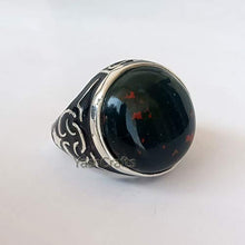 Load image into Gallery viewer, Blood Stone Ring For Mens / 925 Silver Statement Ring/Natural BloodStone Round Cab Gemstone Ring/Arabic Style Ring For Mens/Handmade Jewelry, Gift for Mens
