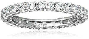 Amazon Essentials Platinum Plated Sterling Silver Round Cut Cubic Zirconia All-Around Band Ring (2.5mm), Size 6