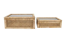 Load image into Gallery viewer, Creative Co-Op Woven Rattan Glass Lids &amp; Fir Wood Frame (Set of 2 Sizes) Display Boxes, Beige
