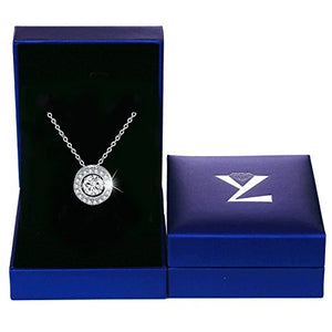 YL Round Halo Necklace Sterling Silver Dancing Diamond Solitaire Pendant Round Cubic Zirconia Jewelry for Women