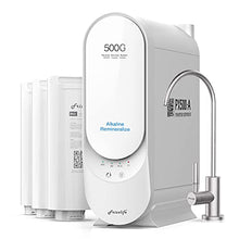 Load image into Gallery viewer, Frizzlife Reverse Osmosis Water Filtration System - Alkaline &amp; Remineralization, Superb Taste, Tankless, 500 GPD Fast Flow RO Filter, 1.5:1 Pure to Drain, Reduces TDS, Brushed Nickel Faucet, PX500-A
