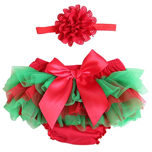 Baby Girls Bloomer Diaper Cover Cotton Infant Tulle Ruffle with Bow Headband Set (Green, L)