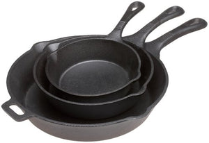Skillet Set - Pre Seasoned 3 Piece Cast Iron set - 6.5, 8, 10.5 Inches By Old Mountain