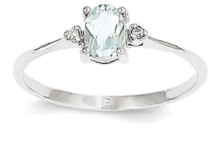 14k White Gold Diamond Blue Aquamarine Birthstone Band Ring Size 6.00 March Oval Fine Jewelry For Women Gifts For Her