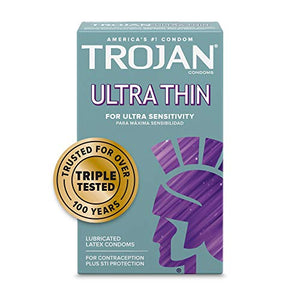 Trojan Condom Sensitivity Ultra Thin Spermicidal, 12 Count (Packaging May Vary)