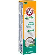 Load image into Gallery viewer, Arm &amp; Hammer Essentials Whiten &amp; Strengthen Fluoride Toothpaste, 100% Natural Baking Soda, Fresh Mint, 4.3 Oz (Pack of 4)

