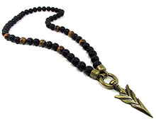 Load image into Gallery viewer, Tiger Eye and Black Lava Stone Necklace,Bronze Arrow-Head,Gift for Men,Men Gemstone Necklace + Gift Box,Mens Beaded Necklace
