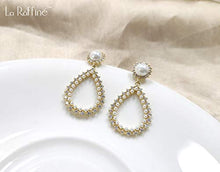 Load image into Gallery viewer, 14K Gold Plated Pearl Ear Drop Earring with Retro palace Style S925 silver needle for Women Girl Gifts Present Valentines Birthday Anniversary Mothers Day Christmas (Gold)
