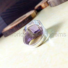 Load image into Gallery viewer, Amethyst Silver Men Ring, Solid 925K Sterling Silver, Faceted Square, Natural, Handmade Jewelry, Rope Design, Four Prong Design, Men&#39;s Amethyst Ring, Gift For Him, Good Friday Gift, Size 4-13
