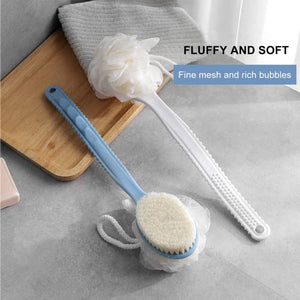 SetSail 2 Pack Shower Body Brush with Bristles and Loofah & Hair Scalp Massager Shampoo Brush, Long Handle Back Scrubber for Shower, Soft Silicone Hair Scalp Scrubber, Dry and Wet Hair Brush