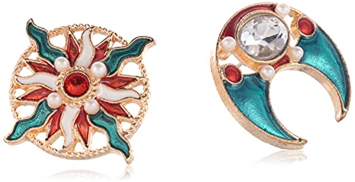 14K Gold Plated Luxury Retro Aristocratic Palce Enamel Sun & Moon Stud Earrings for Women S925 Silver Post Stud Light Weight Birthday Valentine's Day Mothers Day Christmas Gift