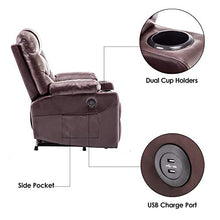 Load image into Gallery viewer, Mcombo Electric Power Lift Recliner Chair Sofa for Elderly, 3 Positions, 2 Side Pockets and Cup Holders, USB Ports, Faux Leather 7288 (Dark Brown)
