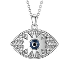 Load image into Gallery viewer, YAFEINI Evil Eye Necklace Sterling Silver Blue Eye Lucky Amulet Pendant White Gold Plated Cubic Zirconia Evil Eye Jewelry Gift for Women

