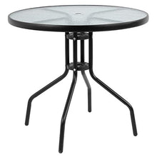 Load image into Gallery viewer, Flash Furniture Nantucket 6 Piece Black Patio Garden Set with Table, Umbrella and 4 Folding Chairs
