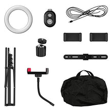 Load image into Gallery viewer, Selvim 10 '' Selfie Ring Light with Tripod ＆ 3 Cellphone Holders for Live Stream/Makeup/Selfie, 128 LED Bulbs 3 Light Modes 10-Level Brightness 360° Rotating, with Bluetooth Remote Control
