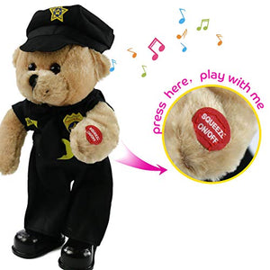 Houwsbaby Singing Police Teddy Bear Dancing Plush Bear Toy Musical Stuffed Animal in Justicial Uniform Electric Interactive Animated Gifts for Kids Boy Girls Holiday Valentine's Day Birthday,14''