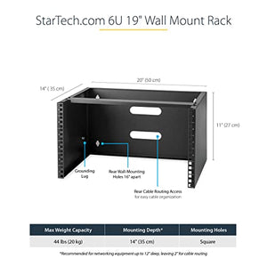 StarTech.com 6U Wall Mount Network Rack - 14 Inch Deep (Low Profile) - 19" Patch Panel Bracket for Shallow Server and IT Equipment, Network Switches - 44lbs/20kg Weight Capacity, Black (WALLMOUNT6)