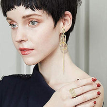 Load image into Gallery viewer, Circle Dangle Tassel 14K Gold Plated Earrings with S925 Sterling Silver Simple Geometric Element Gold Long for Women for Women Girl Ladies Gifts for Women Girl Gifts Present Valentines Birthday Anniversary Mothers Day Christmas
