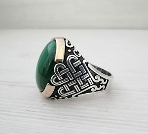 Handmade 925K Sterling Silver Mens Ring With Malachite Stone