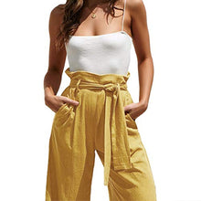 Load image into Gallery viewer, MOLFROA Womens Casual Crop Wide Leg Lace Up High Waisted Dress Pants with Fabric Belt (Yellow,S)
