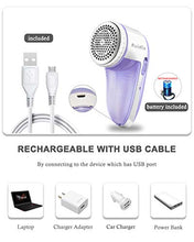 Load image into Gallery viewer, Ruidla Fabric Shaver Defuzzer, Electric Lint Remover, Rechargeable Sweater Shaver with Replaceable Stainless Steel 3-Blades, Dual Protection, Removable Bin, Easy Remove Fuzz, Lint, Pills, Bobbles
