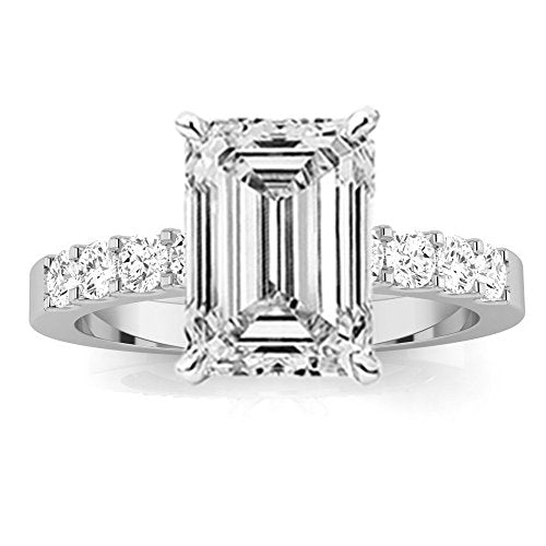 1.75 Carat GIA Certified Emerald Cut Classic Prong Set Diamond Engagement Ring with a 0.75 Ct D-E VVS1-VVS2 Center